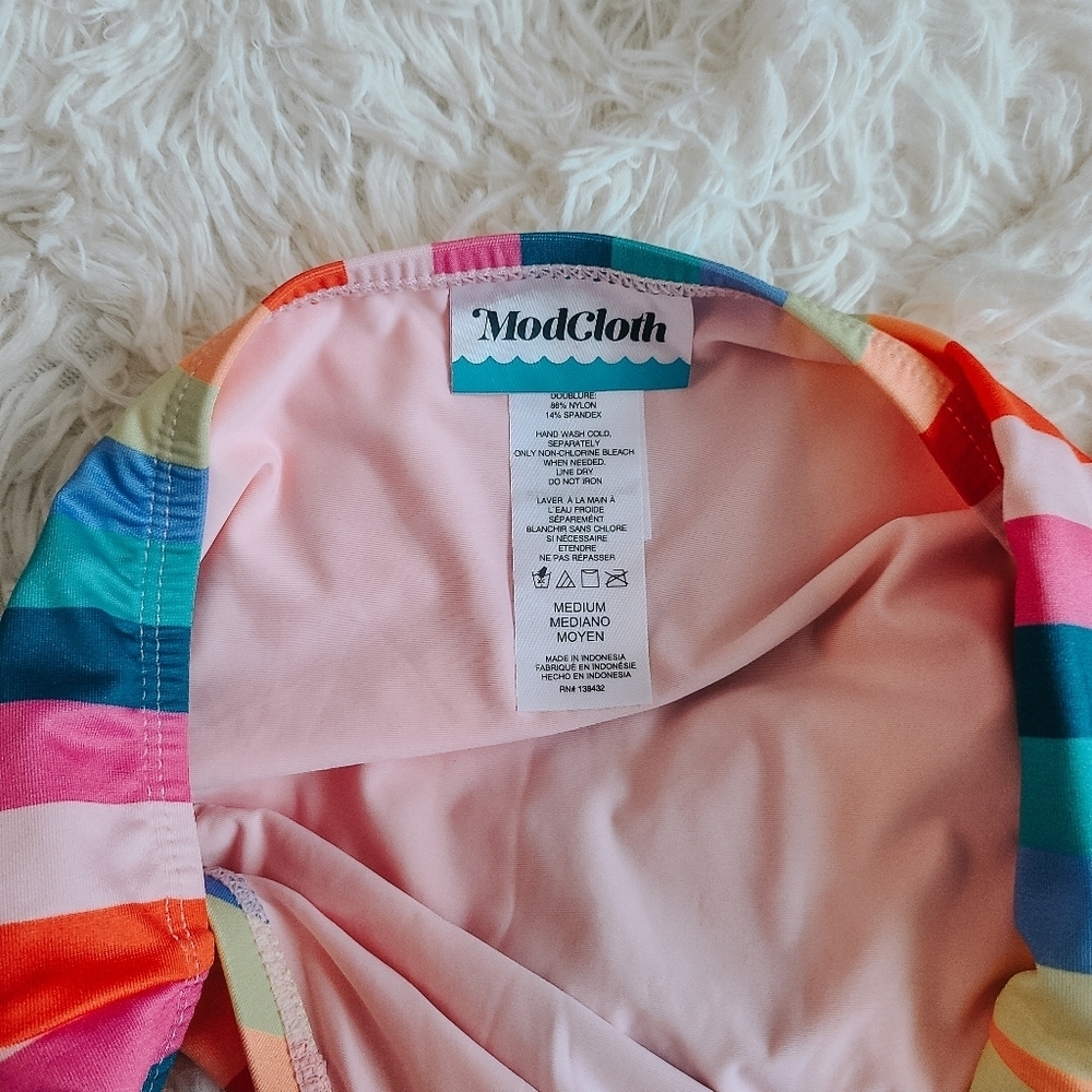 ModCloth Rainbow Stripe High-Waisted Bikini Bottoms – Size Medium - Picture 5 of 6